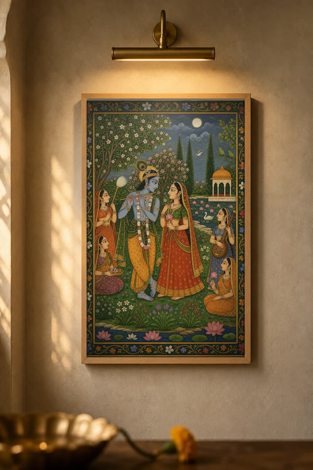 Radha Krishna Kunj — framed museum print, Rajput Miniature