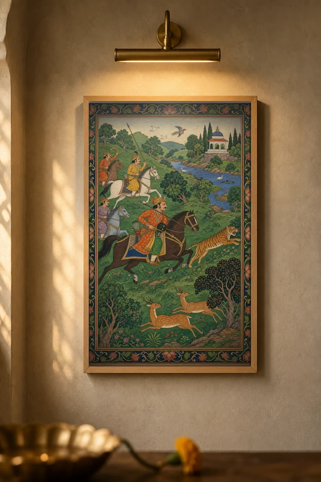 Royal Shikar — framed museum print, Rajput Miniature
