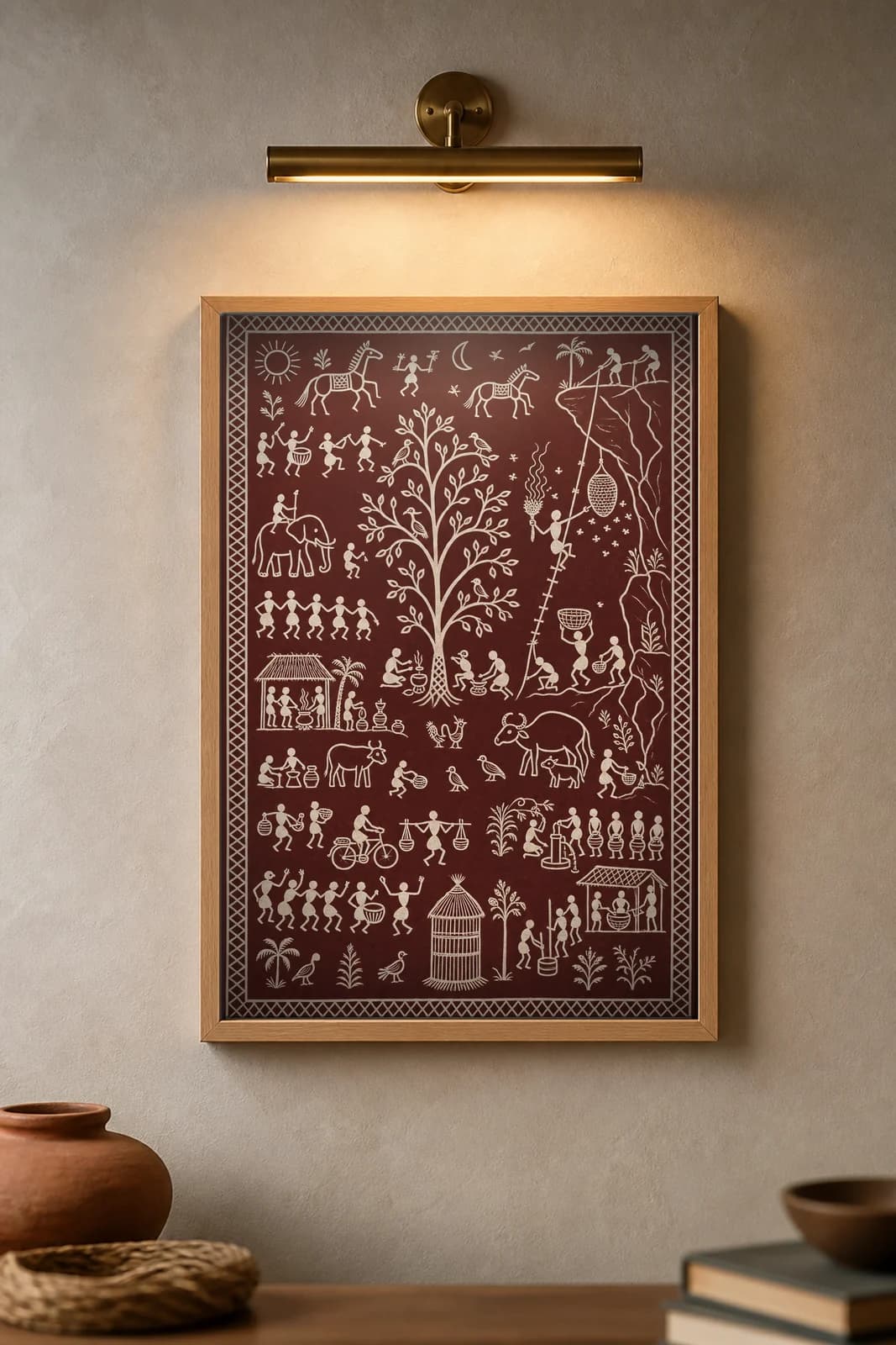 Cliff Honey Hunt — framed museum print, Saura