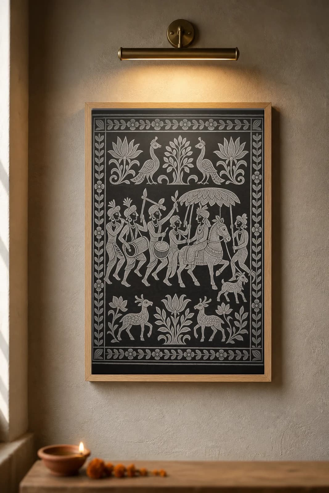 Mandar Drum Procession — framed museum print, Sohrai Khovar