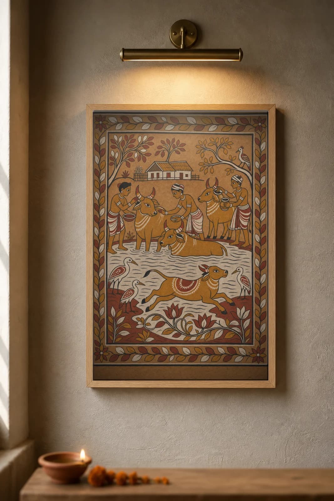 Bandna Cattle Wash — framed museum print, Sohrai Khovar
