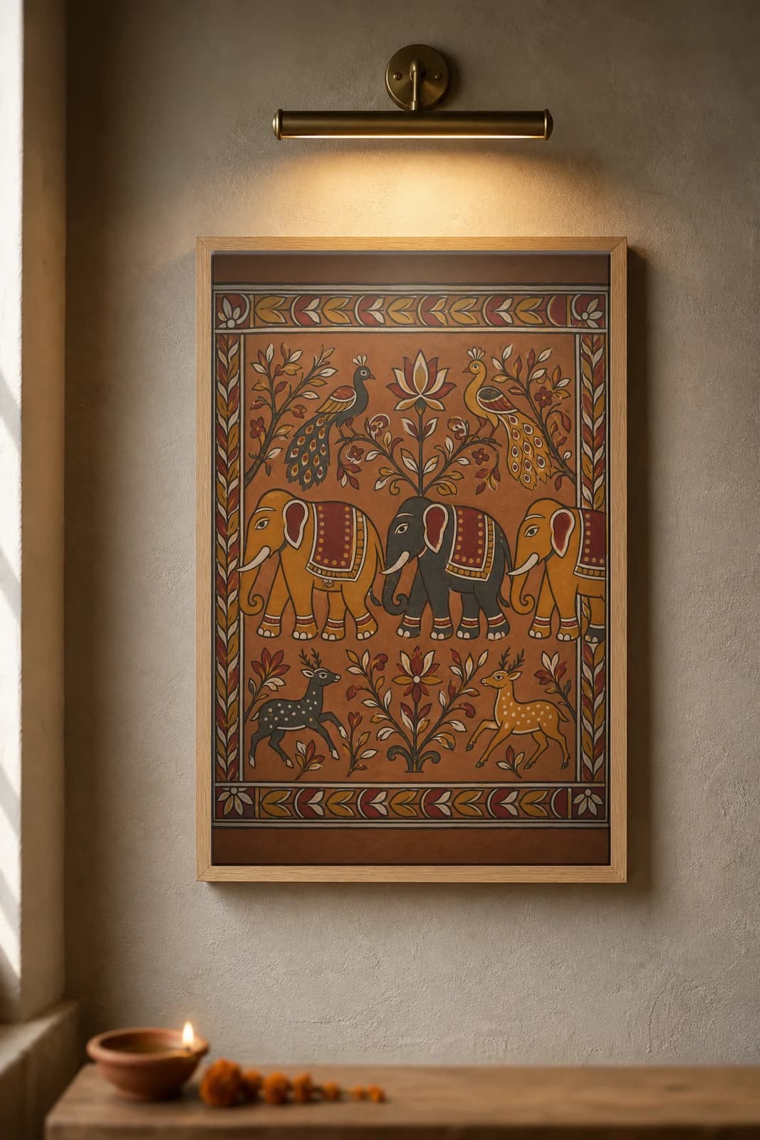Sohrai Elephant March — framed museum print, Sohrai Khovar