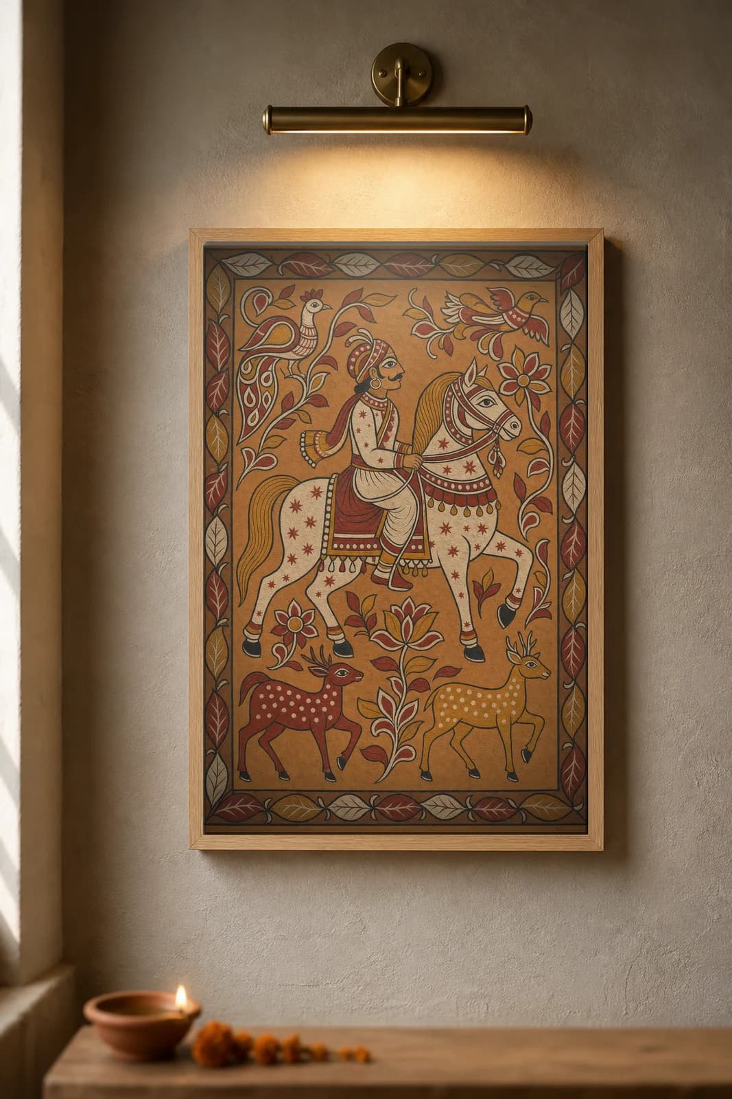 Sohrai Horse Rider — framed museum print, Sohrai Khovar