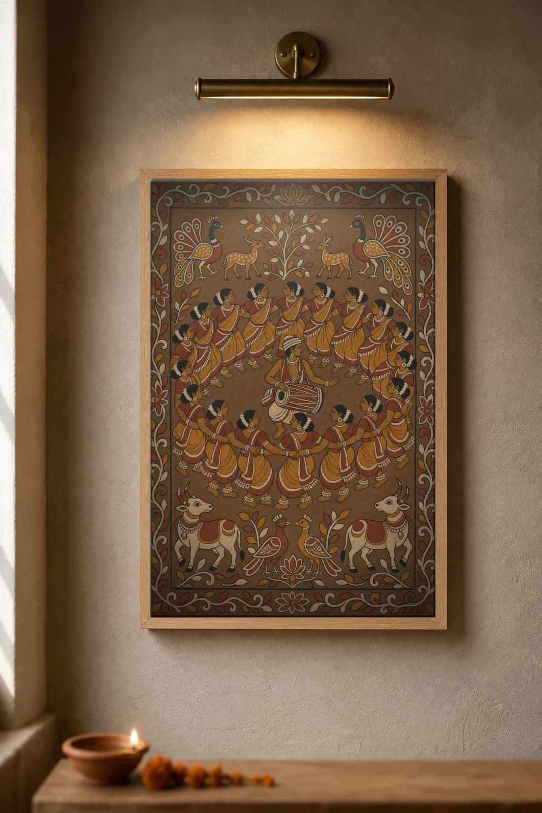 Jhumar Circle Dance — framed museum print, Sohrai Khovar