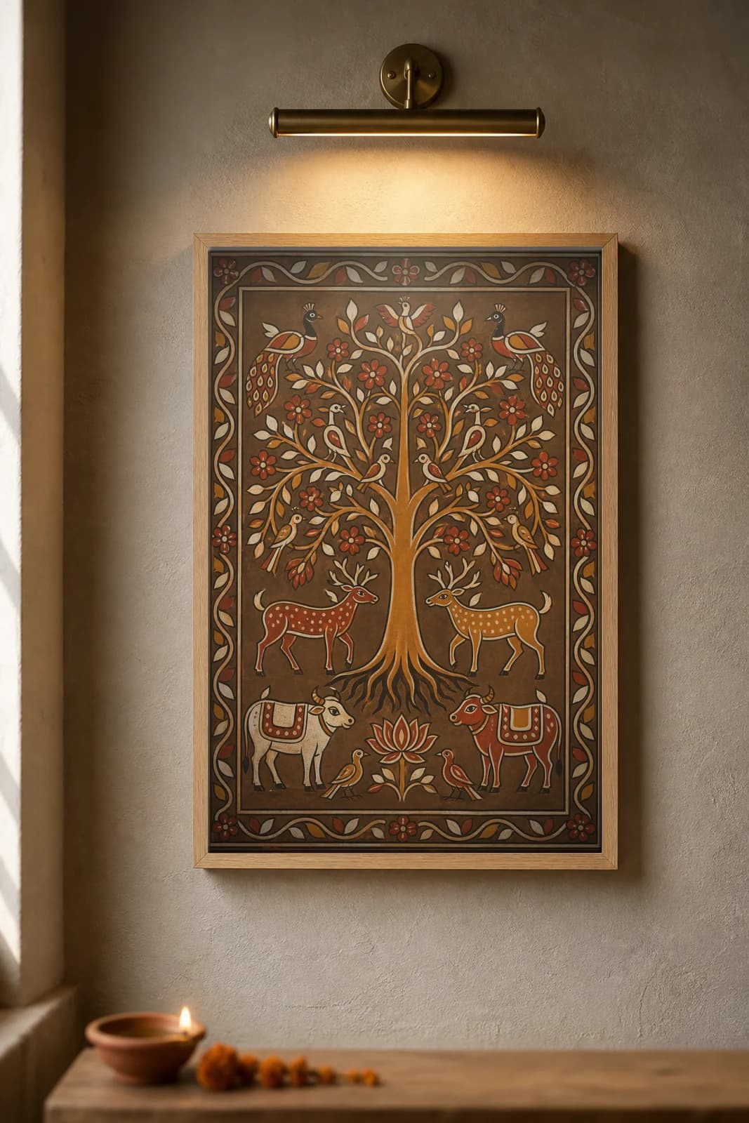 Sohrai Tree of Life — framed museum print, Sohrai Khovar
