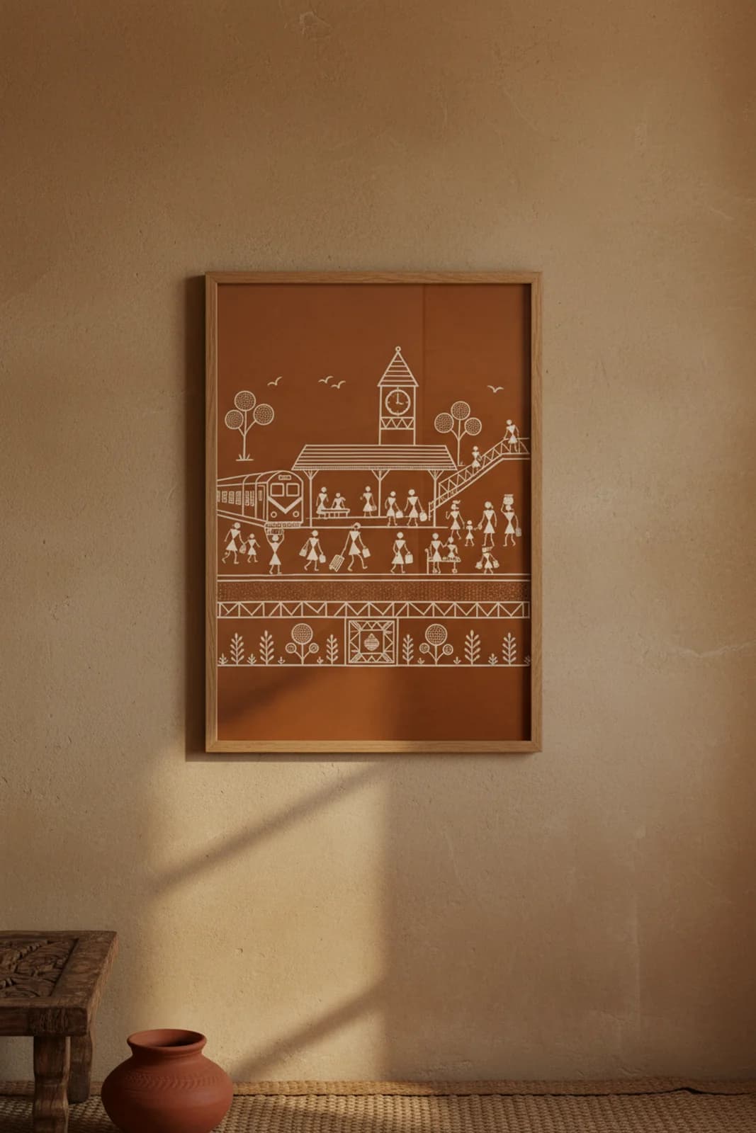 Railway Platform — framed museum print, Warli