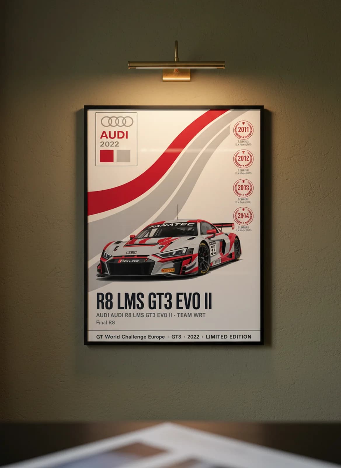 R8 LMS GT3 EVO II — framed museum print, Wec Masters