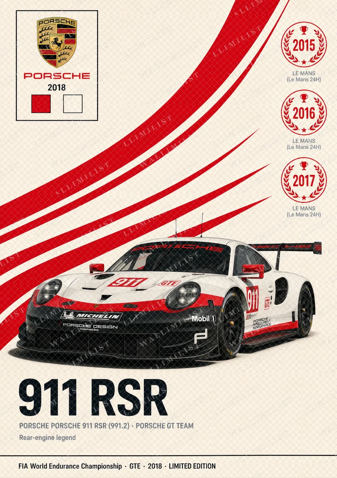 Actual watermarked print of 911 RSR — Porsche GT Team #911